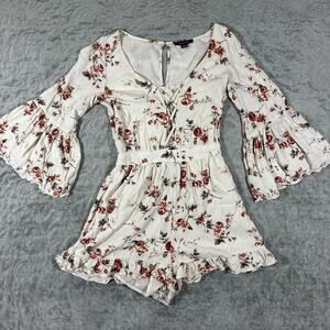 American Eagle Romper XS Floral Baby Doll Milkmaid Peasant Renfaire Bell Sleeve